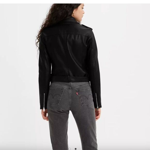 NWT Levi's Belted Faux Leather Moto Jacket - Black Size Small - Picture 3 of 15